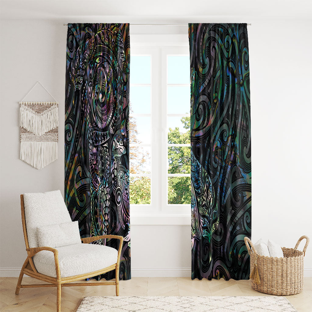 Aotearoa Moko Tribal Tattoo Window Curtain New Zealand Maori Penguin and Fantail Paua Shell Style