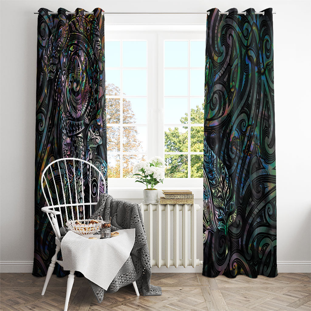 Aotearoa Moko Tribal Tattoo Window Curtain New Zealand Maori Penguin and Fantail Paua Shell Style