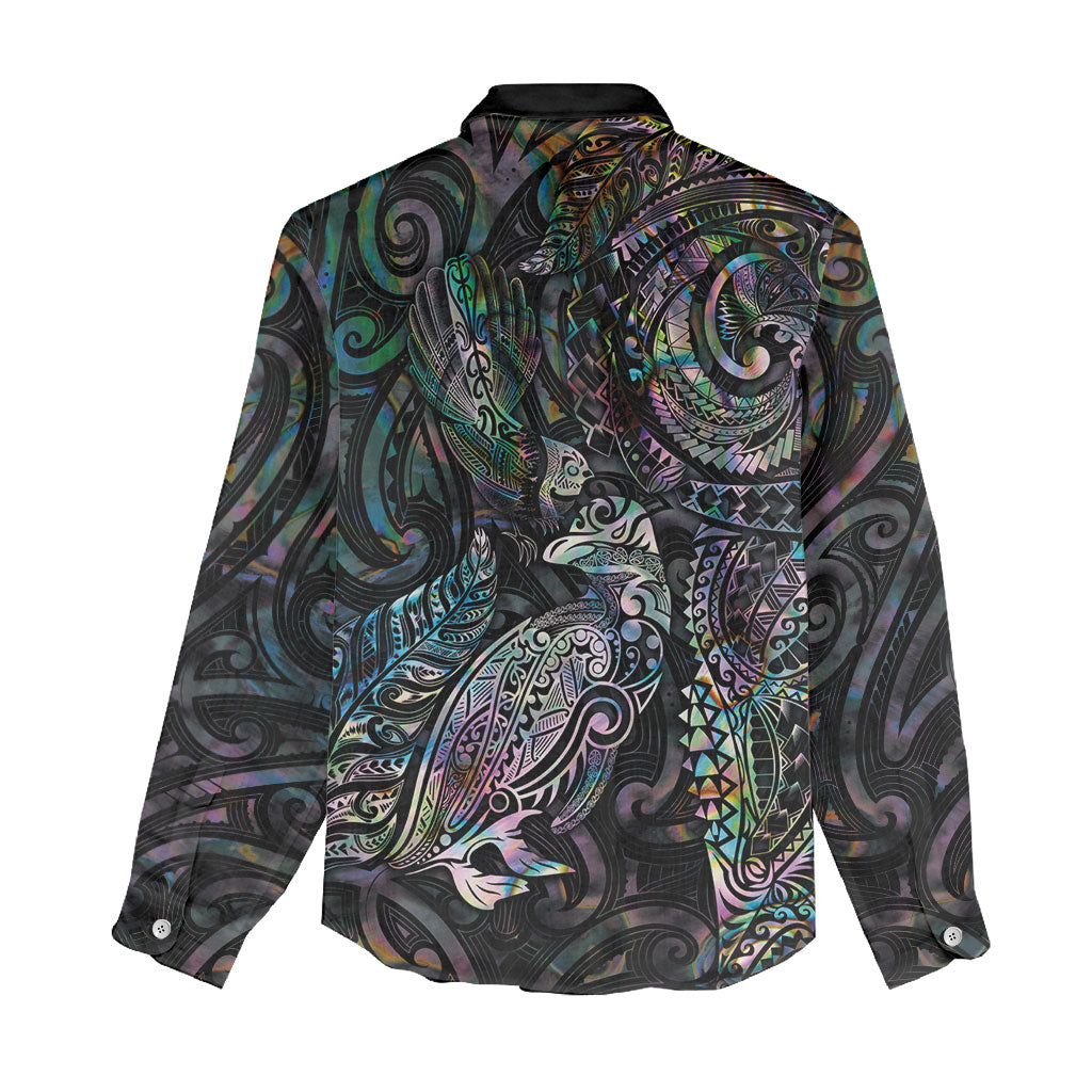 Aotearoa Moko Tribal Tattoo Women Casual Shirt New Zealand Maori Penguin and Fantail Paua Shell Style LT03 - Polynesian Pride