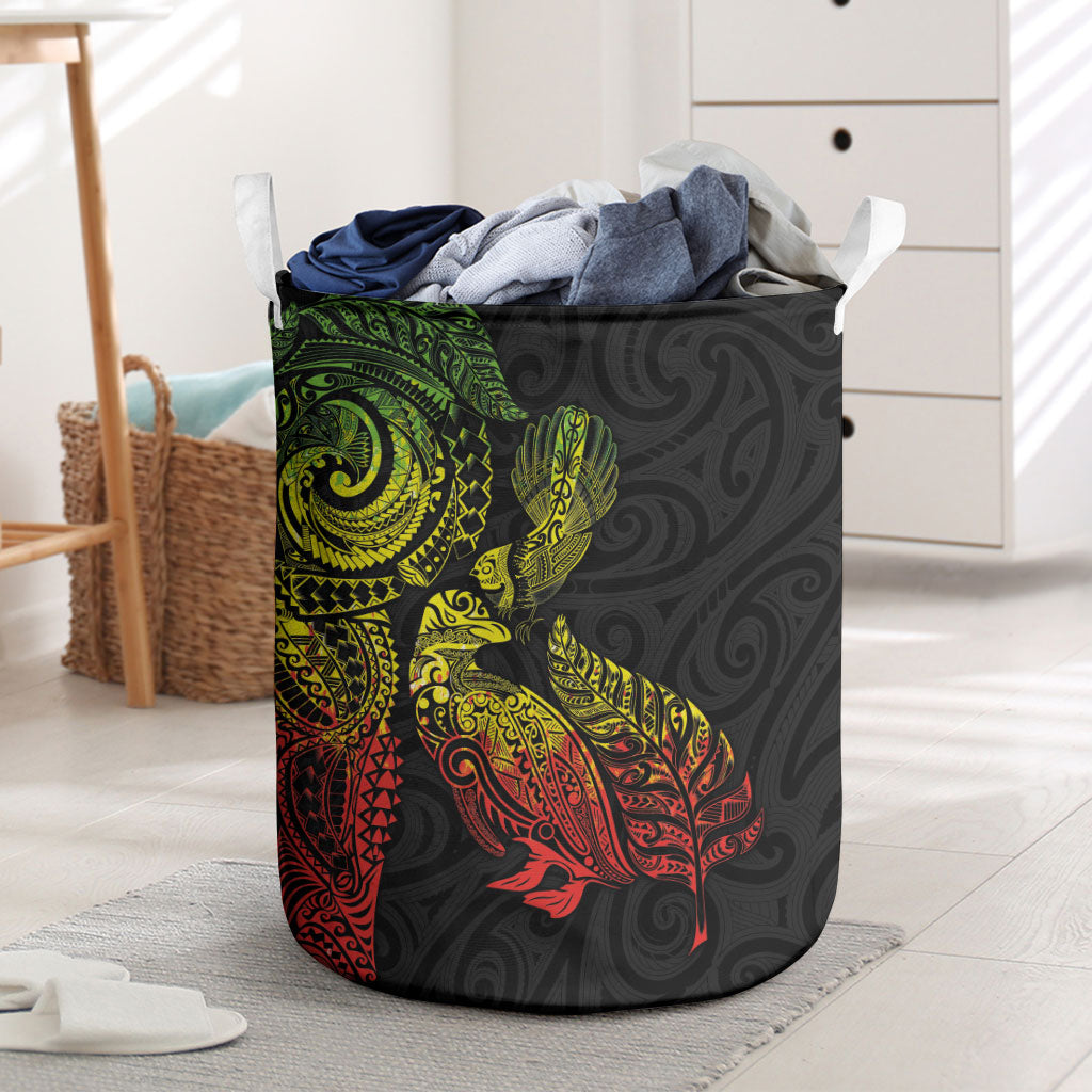 Aotearoa Moko Tribal Tattoo Laundry Basket New Zealand Maori Penguin and Fantail Reggae Style
