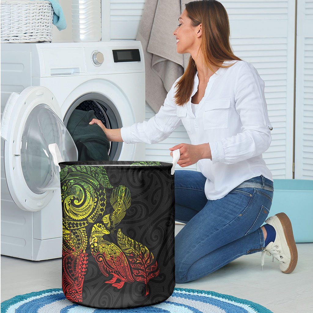 Aotearoa Moko Tribal Tattoo Laundry Basket New Zealand Maori Penguin and Fantail Reggae Style