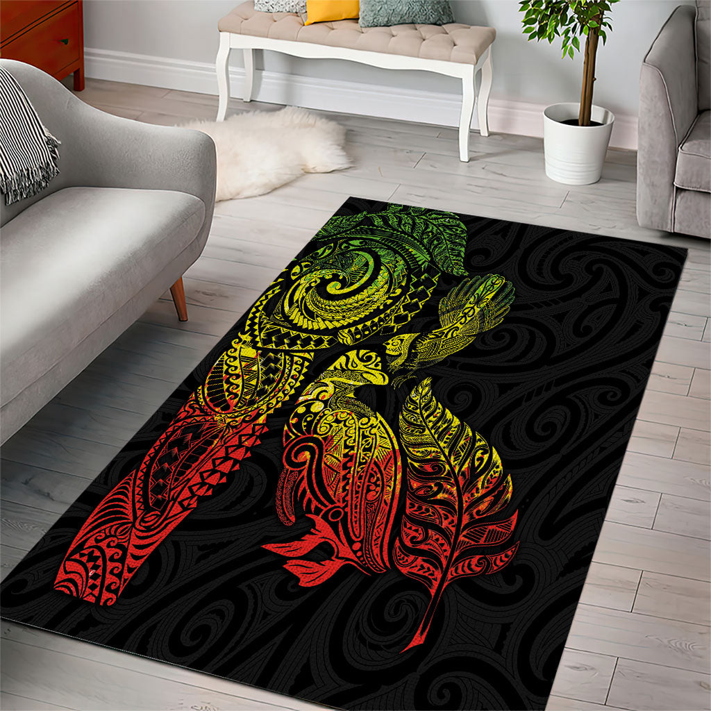 Aotearoa Moko Tribal Tattoo Area Rug New Zealand Maori Penguin and Fantail Reggae Style