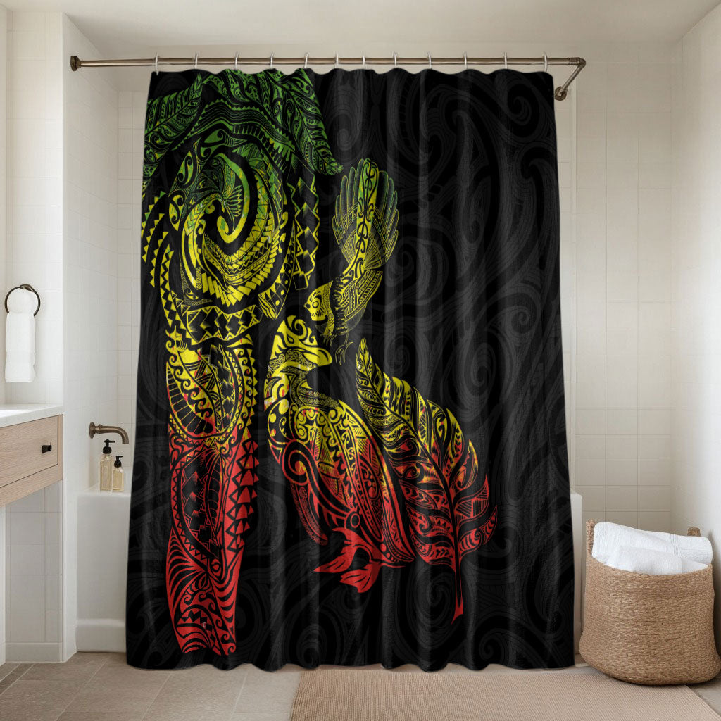 Aotearoa Moko Tribal Tattoo Bathroom Set New Zealand Maori Penguin and Fantail Reggae Style