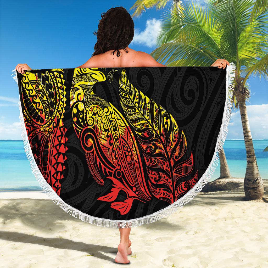 Aotearoa Moko Tribal Tattoo Beach Blanket New Zealand Maori Penguin and Fantail Reggae Style
