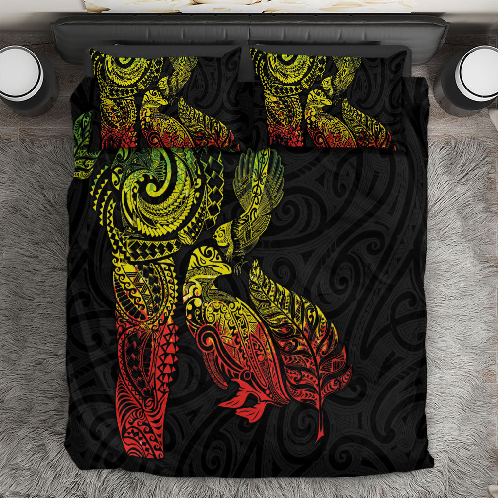 Aotearoa Moko Tribal Tattoo Bedding Set New Zealand Maori Penguin and Fantail Reggae Style LT03 Multicolor - Polynesian Pride