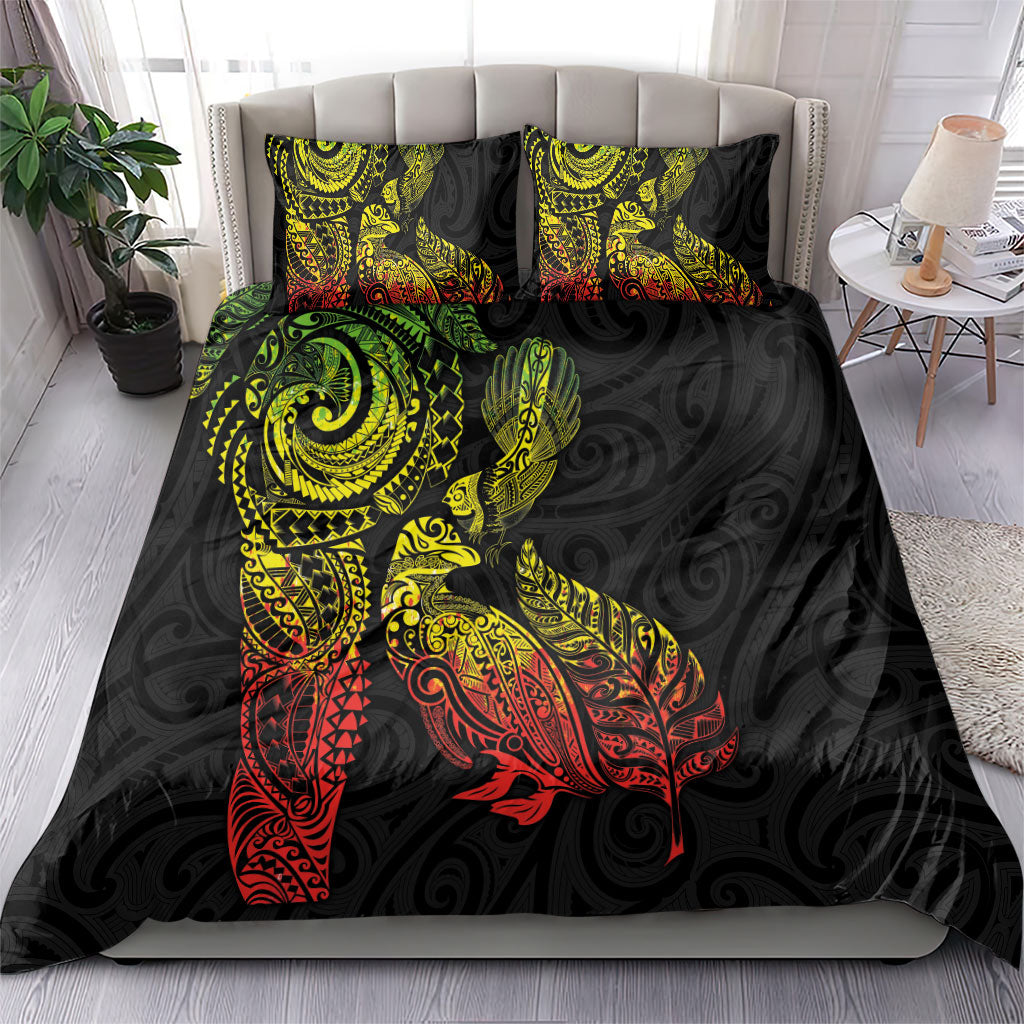 Aotearoa Moko Tribal Tattoo Bedding Set New Zealand Maori Penguin and Fantail Reggae Style LT03 - Polynesian Pride