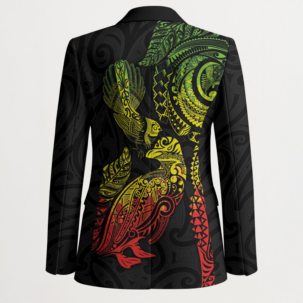 Aotearoa Moko Tribal Tattoo Blazer New Zealand Maori Penguin and Fantail Reggae Style