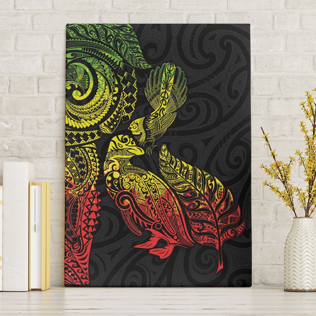 Aotearoa Moko Tribal Tattoo Canvas Wall Art New Zealand Maori Penguin and Fantail Reggae Style