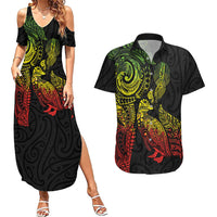 Aotearoa Moko Tribal Tattoo Couples Matching Summer Maxi Dress and Hawaiian Shirt New Zealand Maori Penguin and Fantail Reggae Style LT03 Multicolor - Polynesian Pride