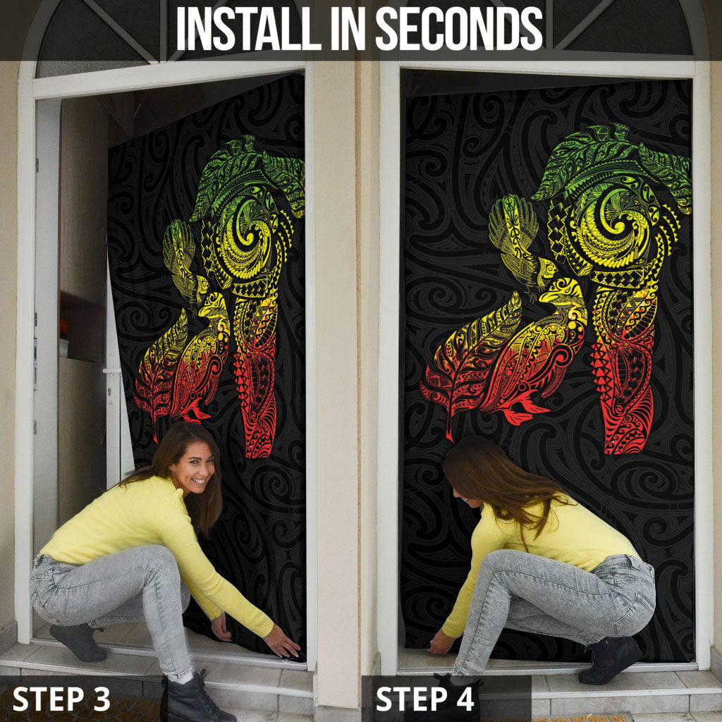 Aotearoa Moko Tribal Tattoo Door Cover New Zealand Maori Penguin and Fantail Reggae Style LT03 - Polynesian Pride
