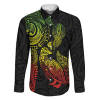 Aotearoa Moko Tribal Tattoo Family Matching Short Sleeve Bodycon Dress and Hawaiian Shirt New Zealand Maori Penguin and Fantail Reggae Style LT03 Dad's Shirt - Long Sleeve Multicolor - Polynesian Pride