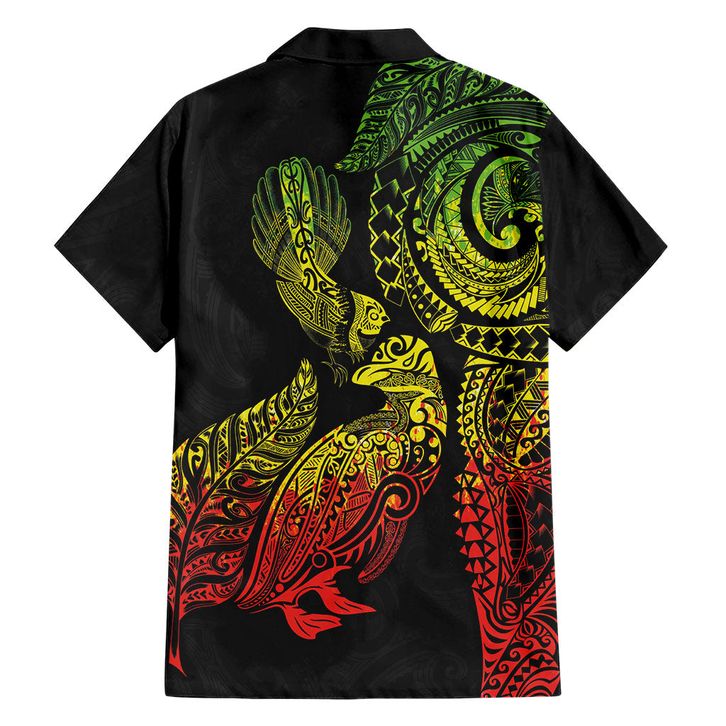 Aotearoa Moko Tribal Tattoo Family Matching Tank Maxi Dress and Hawaiian Shirt New Zealand Maori Penguin and Fantail Reggae Style LT03 - Polynesian Pride