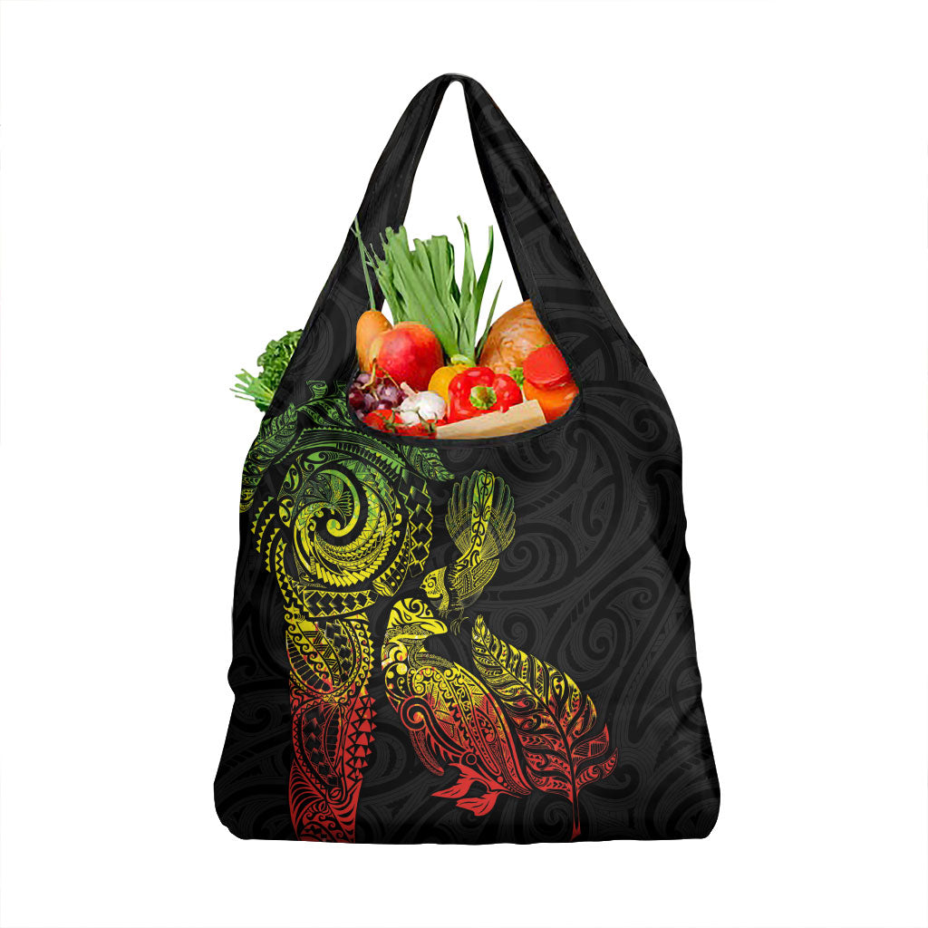 Aotearoa Moko Tribal Tattoo Grocery Bag New Zealand Maori Penguin and Fantail Reggae Style