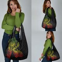 Aotearoa Moko Tribal Tattoo Grocery Bag New Zealand Maori Penguin and Fantail Reggae Style
