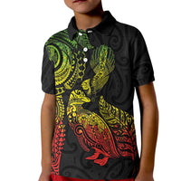 Aotearoa Moko Tribal Tattoo Kid Polo Shirt New Zealand Maori Penguin and Fantail Reggae Style LT03 Kid Multicolor - Polynesian Pride
