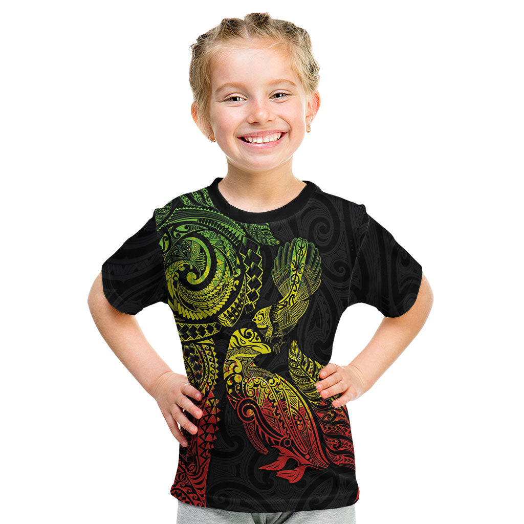 Aotearoa Moko Tribal Tattoo Kid T Shirt New Zealand Maori Penguin and Fantail Reggae Style LT03 Multicolor - Polynesian Pride