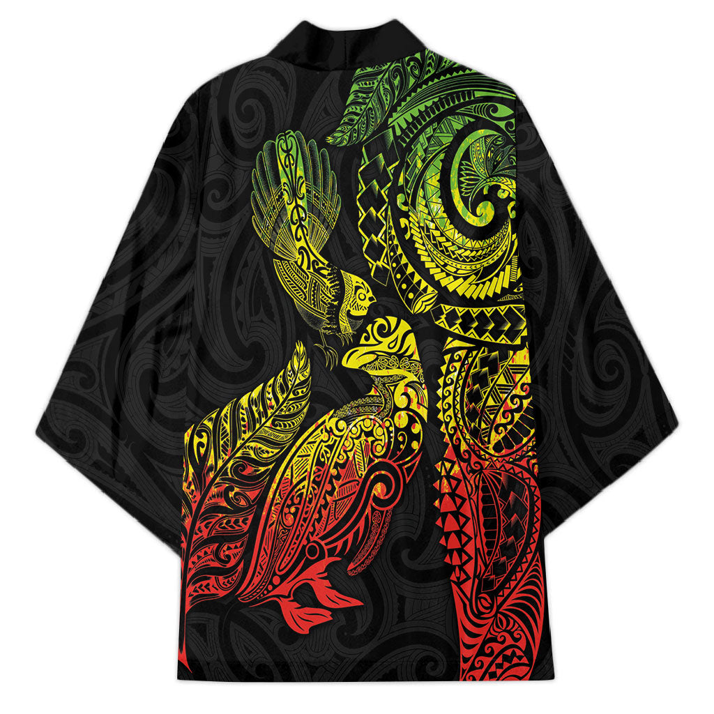 Aotearoa Moko Tribal Tattoo Kimono New Zealand Maori Penguin and Fantail Reggae Style