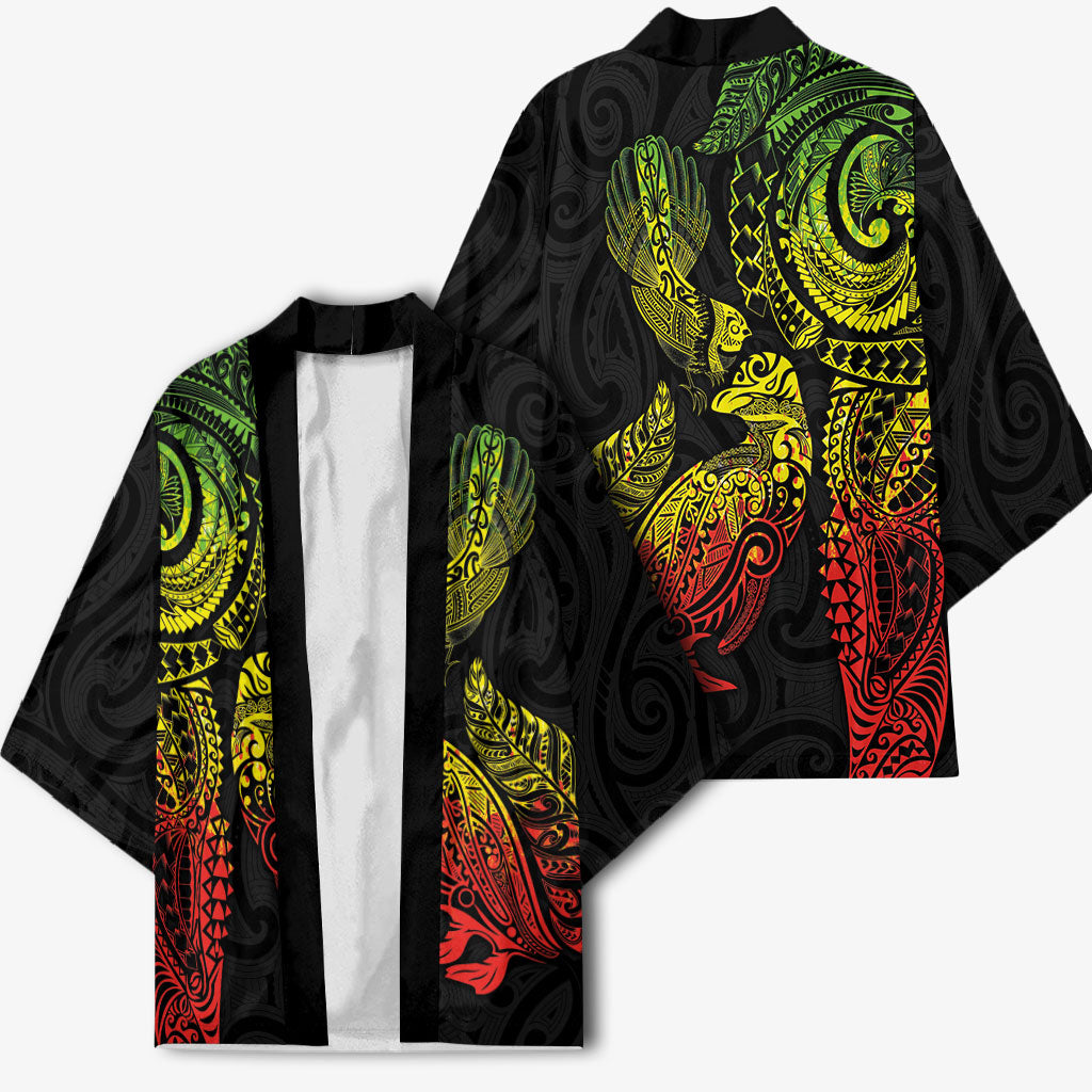 Aotearoa Moko Tribal Tattoo Kimono New Zealand Maori Penguin and Fantail Reggae Style