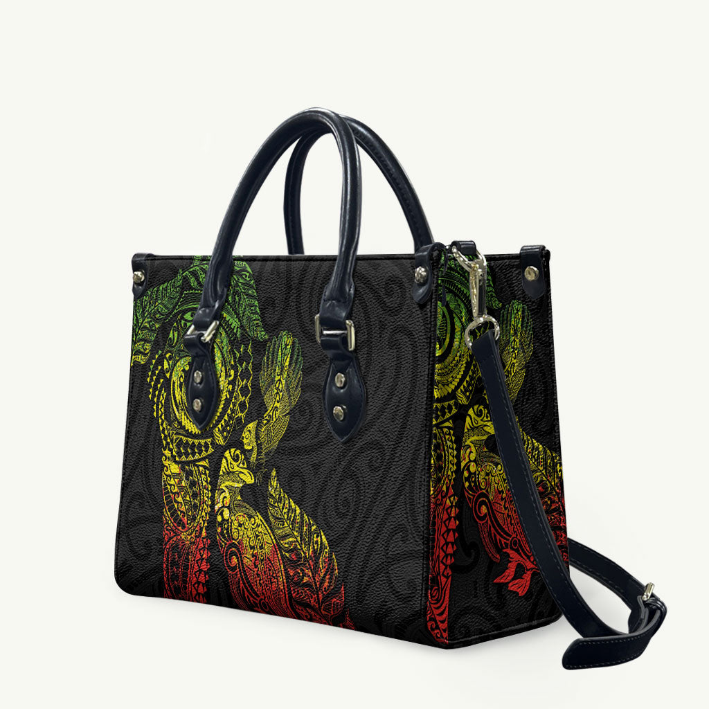Aotearoa Moko Tribal Tattoo Leather Bag New Zealand Maori Penguin and Fantail Reggae Style