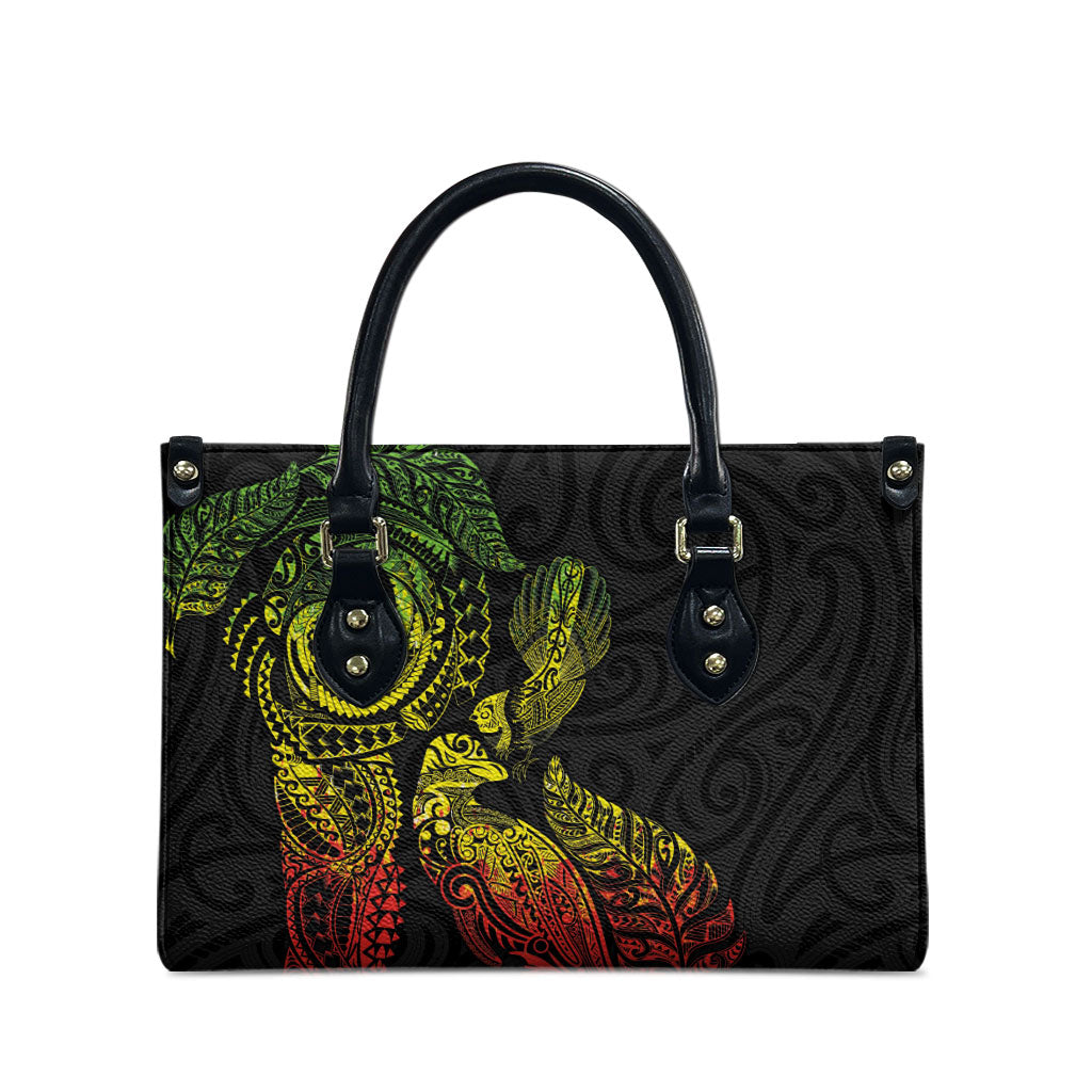 Aotearoa Moko Tribal Tattoo Leather Bag New Zealand Maori Penguin and Fantail Reggae Style