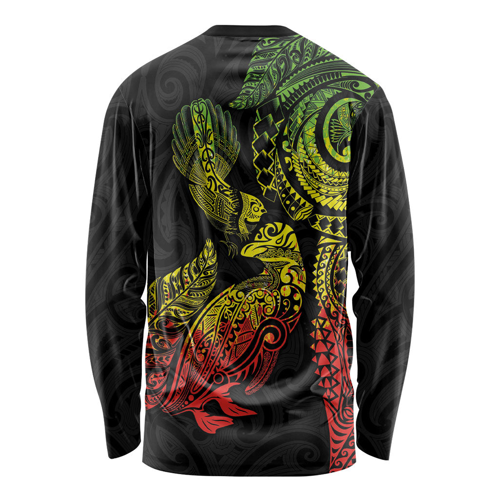 Aotearoa Moko Tribal Tattoo Long Sleeve Shirt New Zealand Maori Penguin and Fantail Reggae Style LT03 - Polynesian Pride