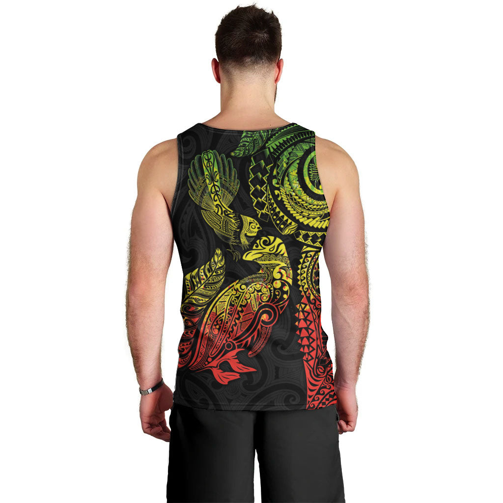 Aotearoa Moko Tribal Tattoo Men Tank Top New Zealand Maori Penguin and Fantail Reggae Style LT03 - Polynesian Pride