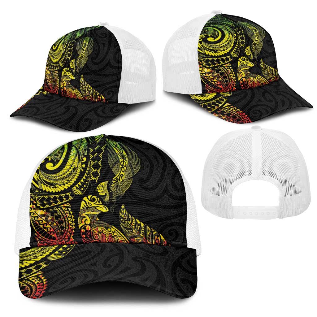 Aotearoa Moko Tribal Tattoo Mesh Trucker Cap New Zealand Maori Penguin and Fantail Reggae Style