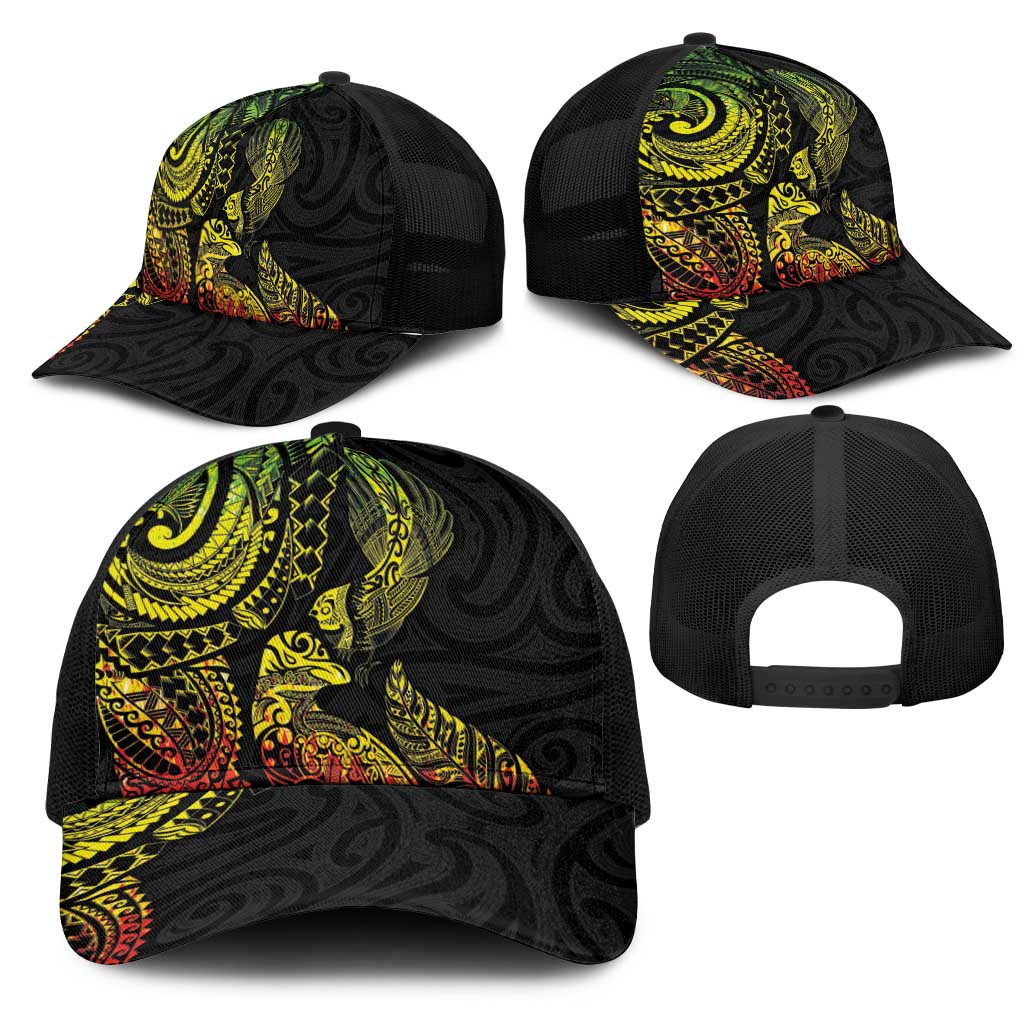 Aotearoa Moko Tribal Tattoo Mesh Trucker Cap New Zealand Maori Penguin and Fantail Reggae Style