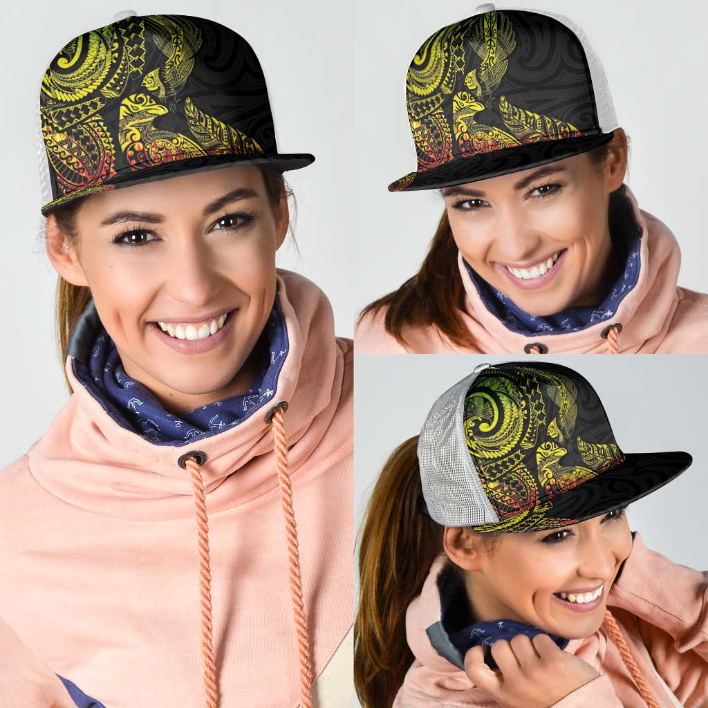 Aotearoa Moko Tribal Tattoo Mesh Trucker Cap New Zealand Maori Penguin and Fantail Reggae Style