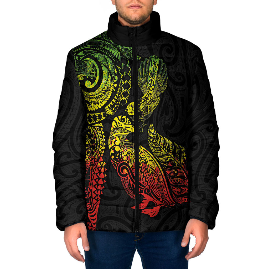 Aotearoa Moko Tribal Tattoo Padded Jacket New Zealand Maori Penguin and Fantail Reggae Style LT03 Men Multicolor - Polynesian Pride