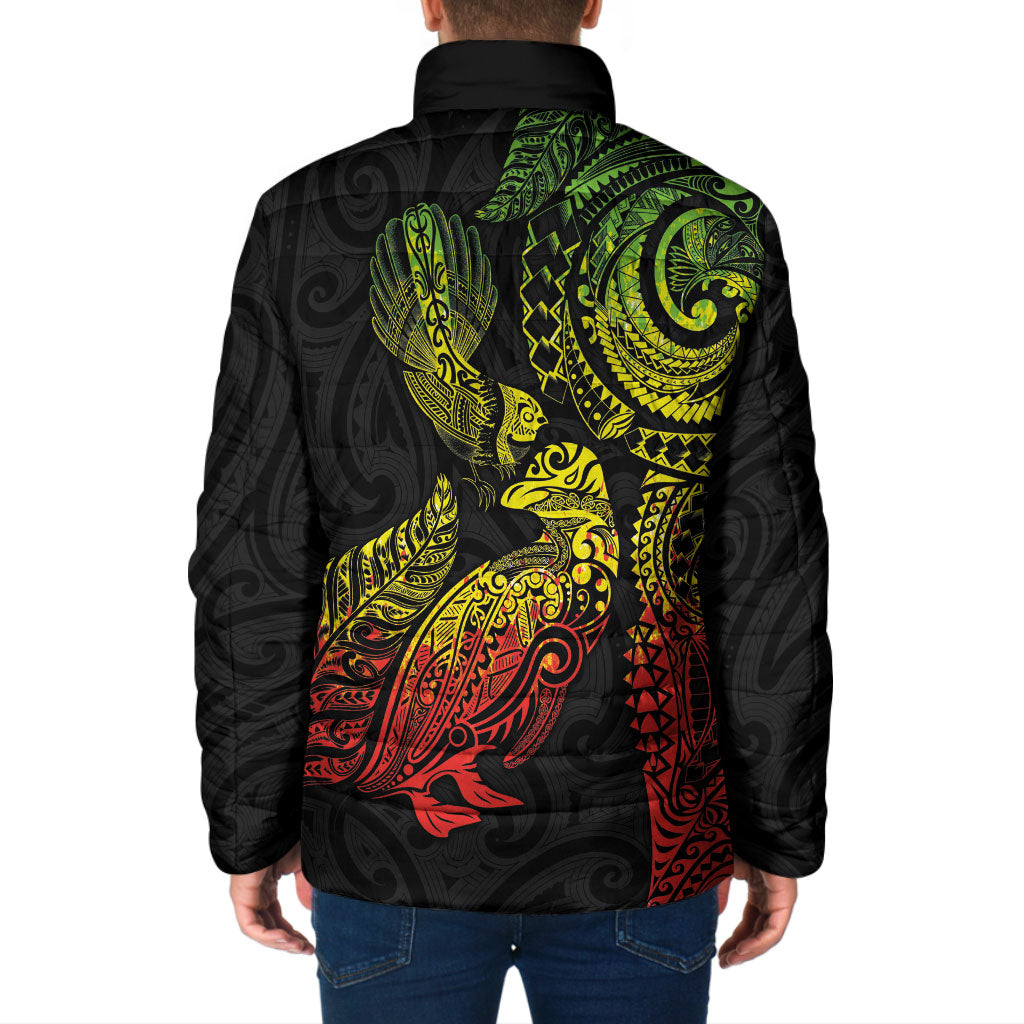 Aotearoa Moko Tribal Tattoo Padded Jacket New Zealand Maori Penguin and Fantail Reggae Style
