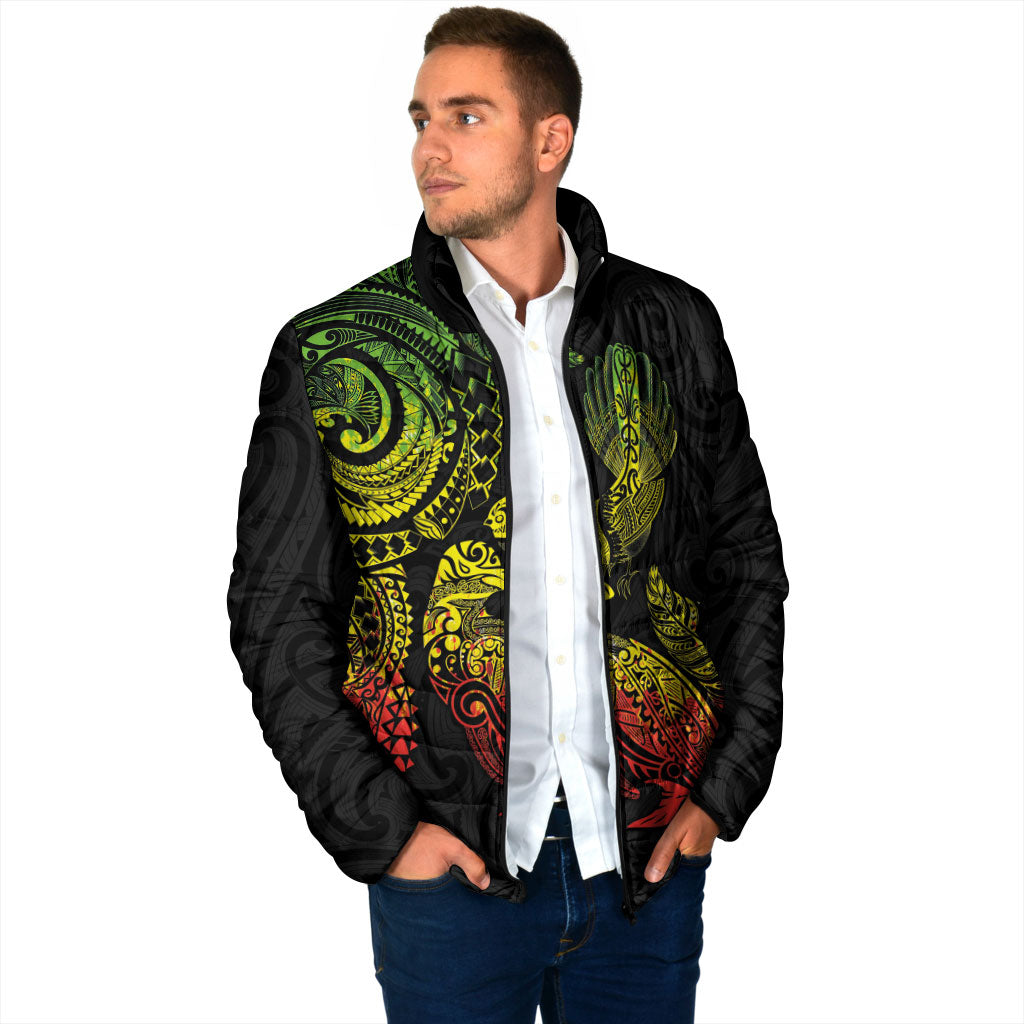 Aotearoa Moko Tribal Tattoo Padded Jacket New Zealand Maori Penguin and Fantail Reggae Style
