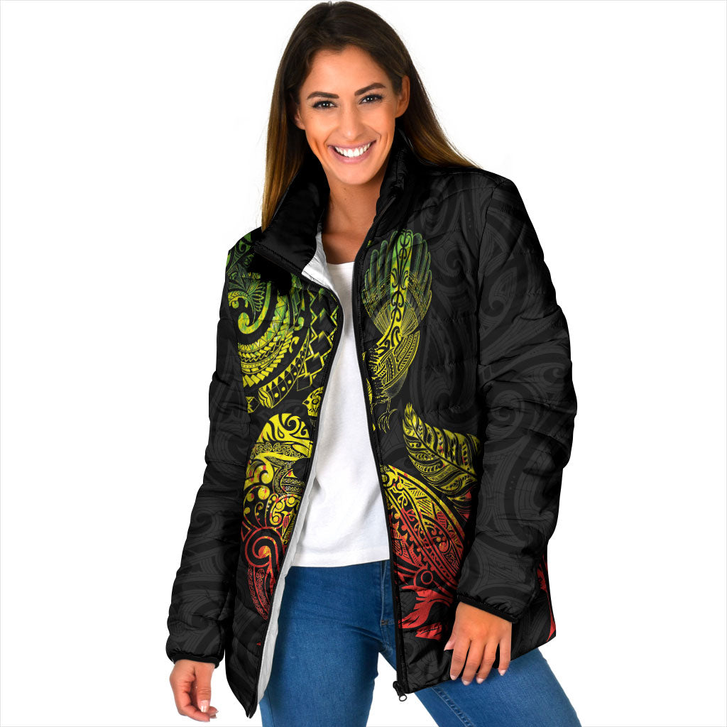 Aotearoa Moko Tribal Tattoo Padded Jacket New Zealand Maori Penguin and Fantail Reggae Style