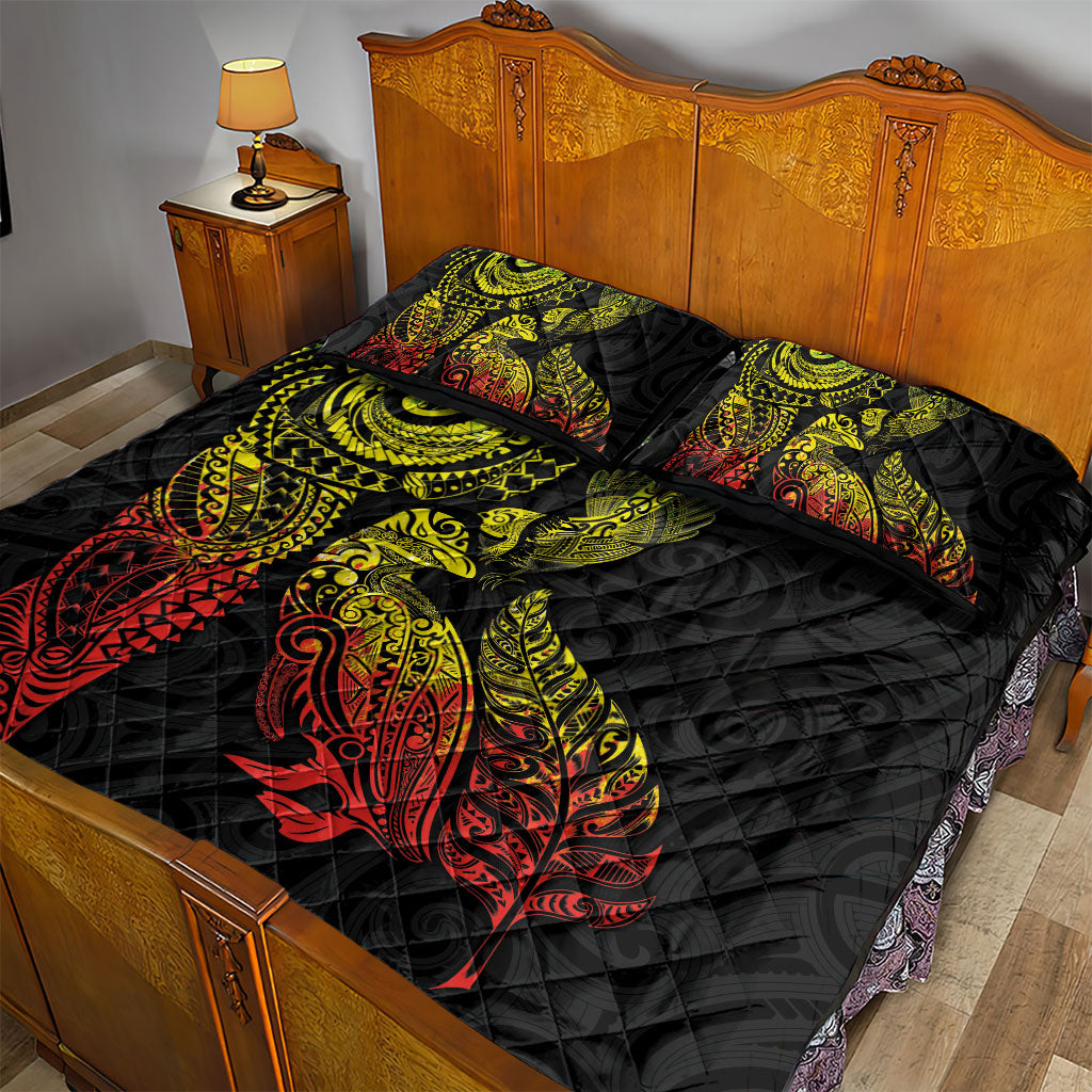 Aotearoa Moko Tribal Tattoo Quilt Bed Set New Zealand Maori Penguin and Fantail Reggae Style