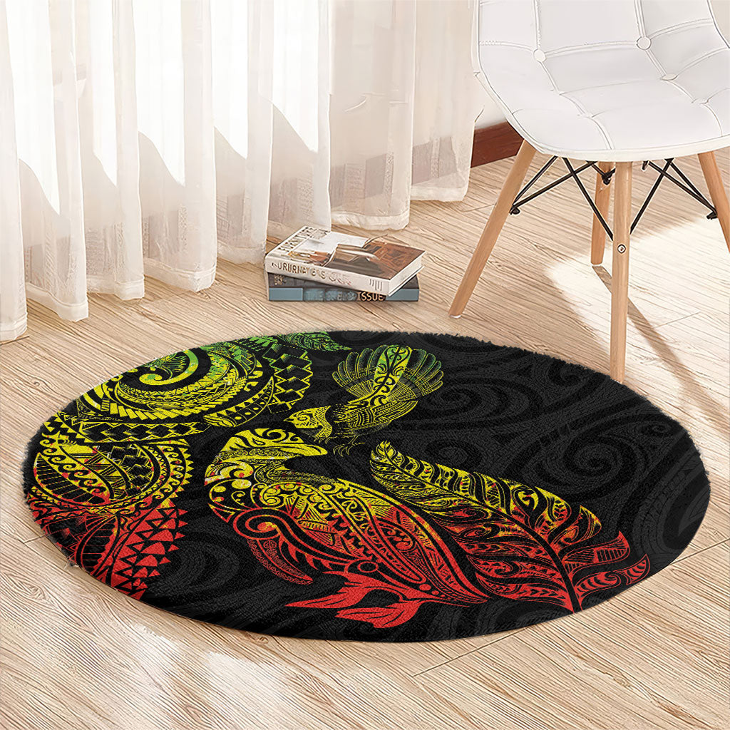 Aotearoa Moko Tribal Tattoo Round Carpet New Zealand Maori Penguin and Fantail Reggae Style