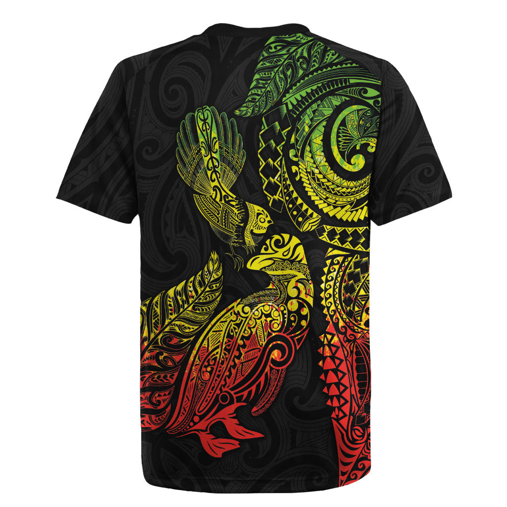 Aotearoa Moko Tribal Tattoo Rugby Jersey New Zealand Maori Penguin and Fantail Reggae Style