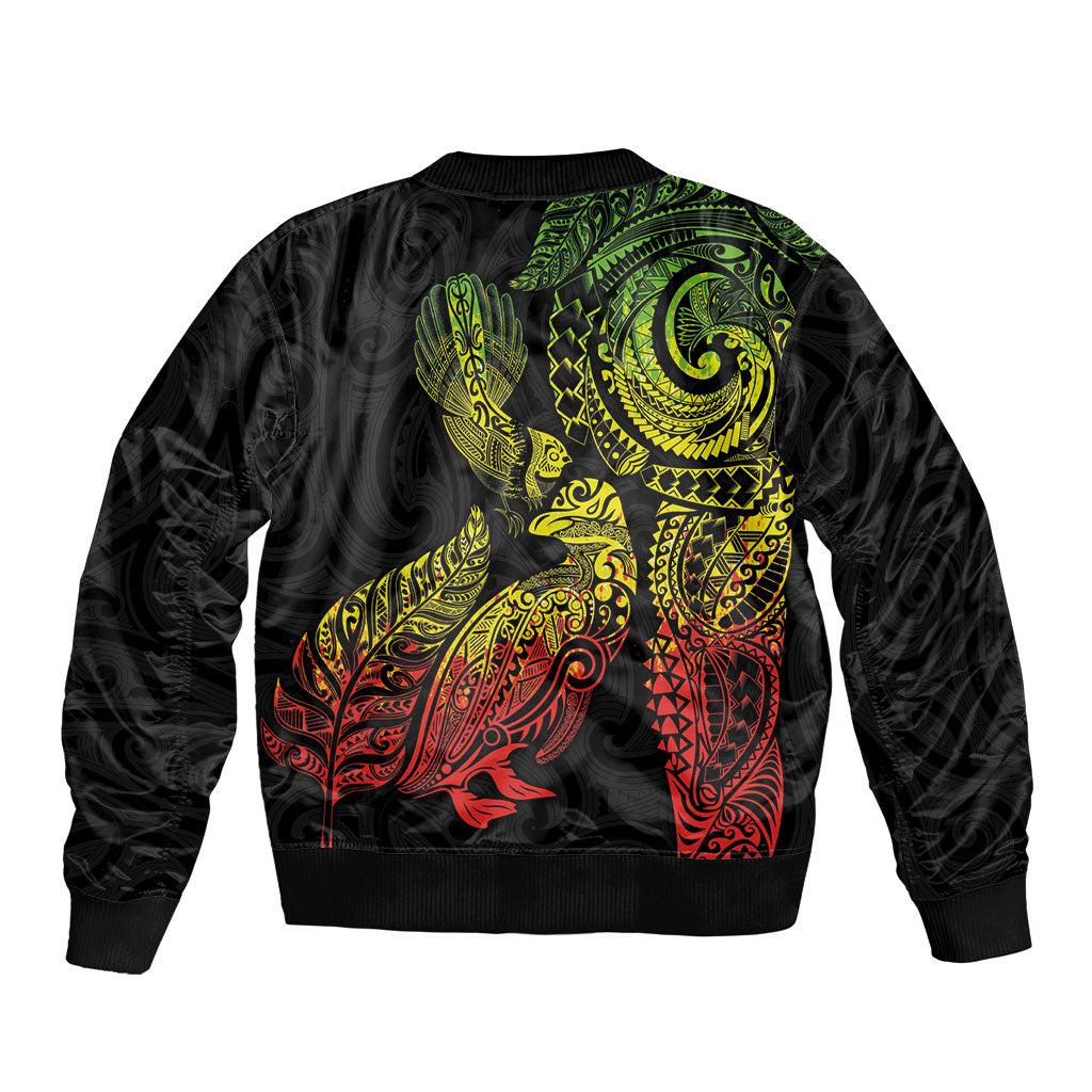 Aotearoa Moko Tribal Tattoo Sleeve Zip Bomber Jacket New Zealand Maori Penguin and Fantail Reggae Style