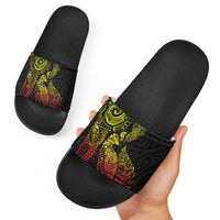 Aotearoa Moko Tribal Tattoo Slide Sandals New Zealand Maori Penguin and Fantail Reggae Style