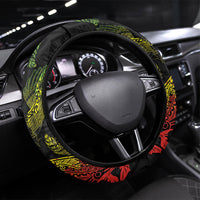 Aotearoa Moko Tribal Tattoo Steering Wheel Cover New Zealand Maori Penguin and Fantail Reggae Style LT03 Universal Fit Multicolor - Polynesian Pride