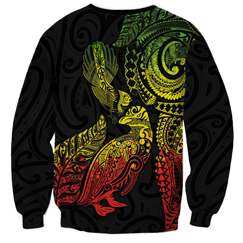 Aotearoa Moko Tribal Tattoo Sweatshirt New Zealand Maori Penguin and Fantail Reggae Style
