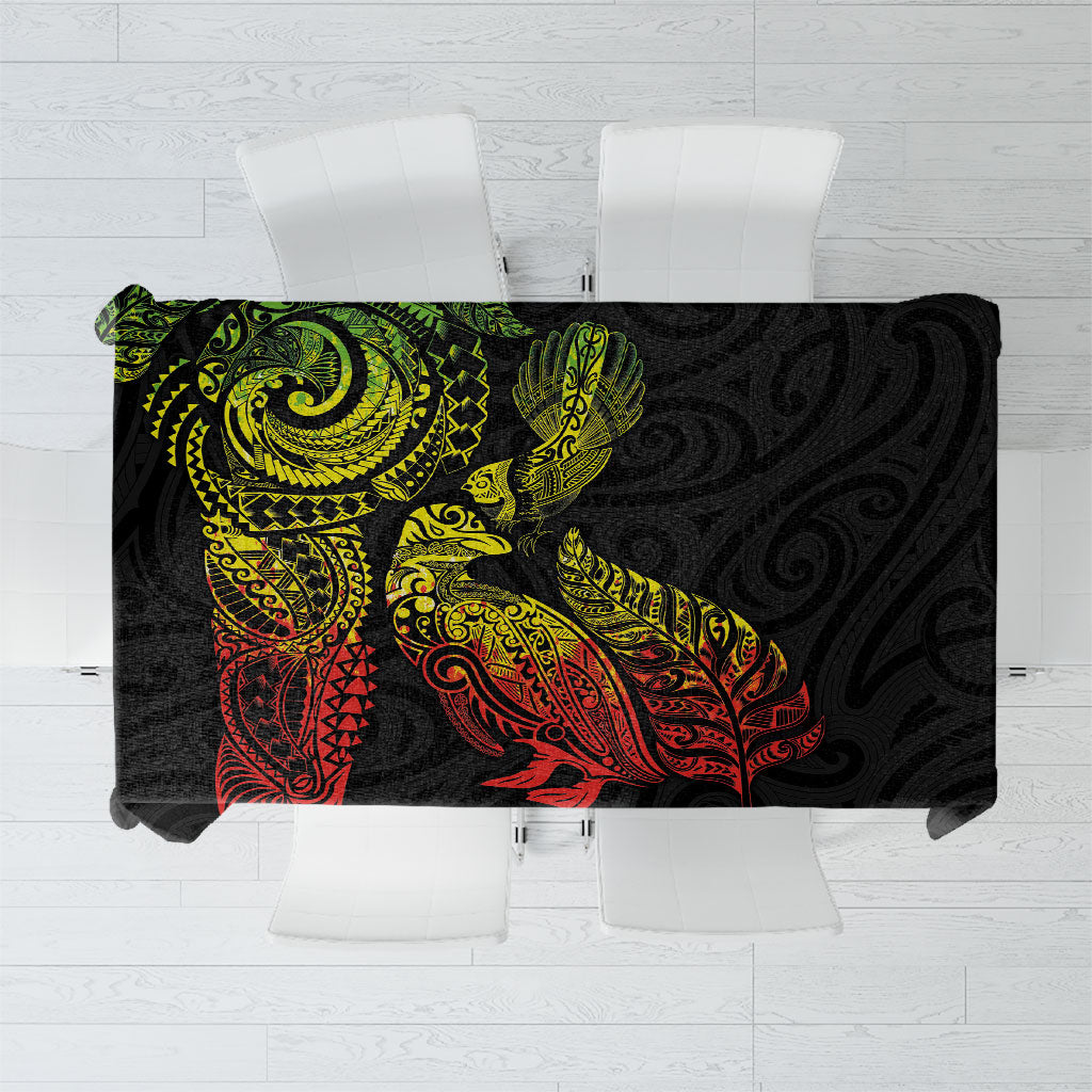 Aotearoa Moko Tribal Tattoo Tablecloth New Zealand Maori Penguin and Fantail Reggae Style
