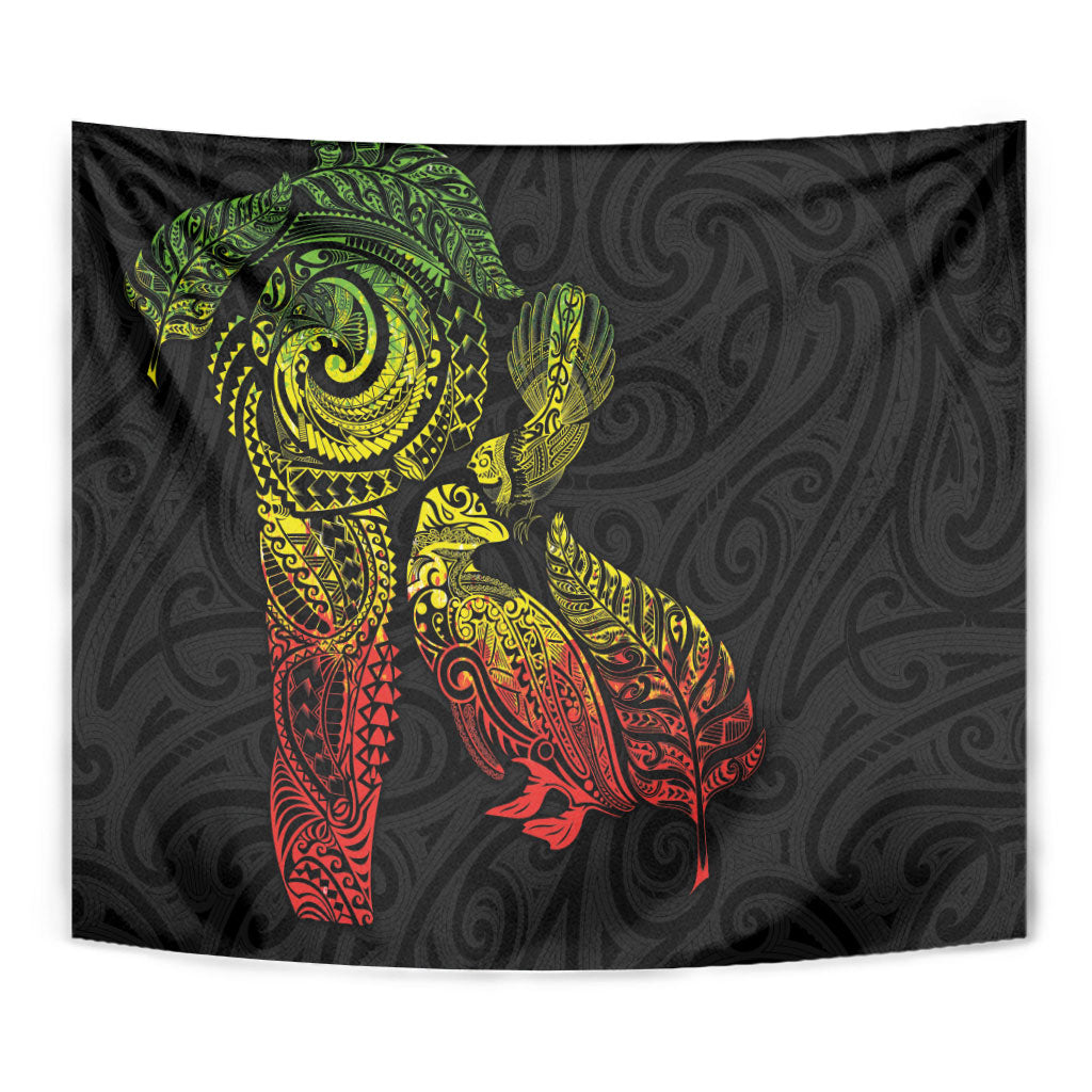 Aotearoa Moko Tribal Tattoo Tapestry New Zealand Maori Penguin and Fantail Reggae Style