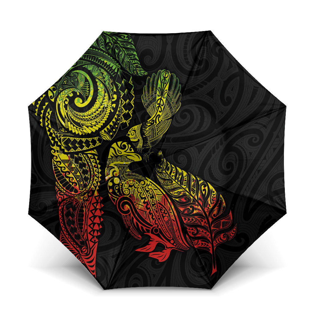 Aotearoa Moko Tribal Tattoo Umbrella New Zealand Maori Penguin and Fantail Reggae Style