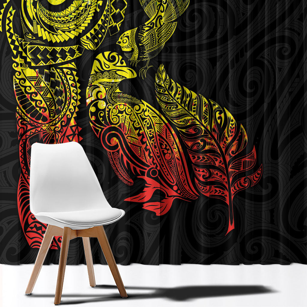 Aotearoa Moko Tribal Tattoo Window Curtain New Zealand Maori Penguin and Fantail Reggae Style LT03 - Polynesian Pride