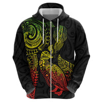Aotearoa Moko Tribal Tattoo Zip Hoodie New Zealand Maori Penguin and Fantail Reggae Style LT03 - Polynesian Pride