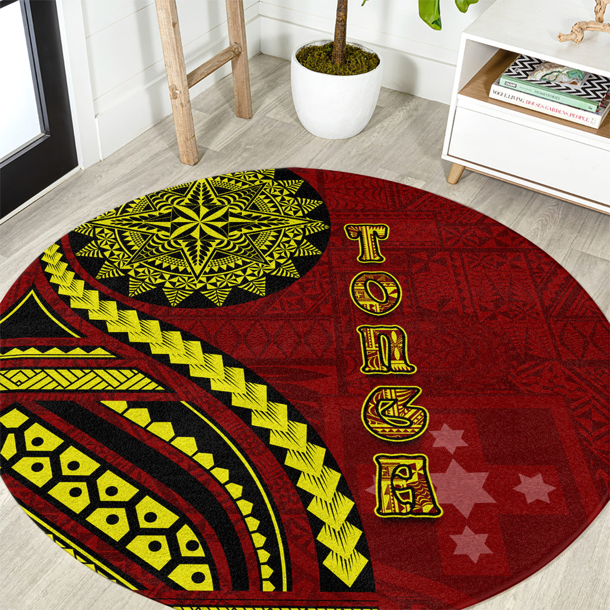 Kolisi Tonga Atele Round Carpet Ngatu and Polynesian Pattern