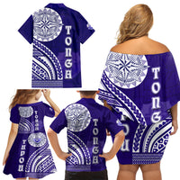 Tupou College Toloa Family Matching Off Shoulder Short Dress and Hawaiian Shirt Ngatu and Polynesian Pattern