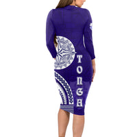 Tupou College Toloa Long Sleeve Bodycon Dress Ngatu and Polynesian Pattern LT03 - Polynesian Pride