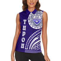 Tupou College Toloa Women Sleeveless Polo Shirt Ngatu and Polynesian Pattern
