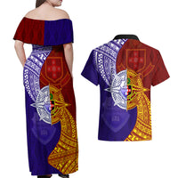 Kolisi Tonga Atele and Tupou College Toloa Couples Matching Off Shoulder Maxi Dress and Hawaiian Shirt Ngatu and Polynesian Spiral Pattern